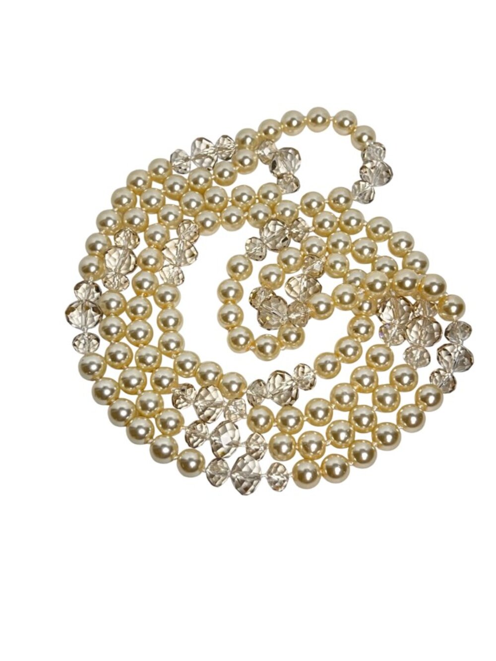 Single Strand Faux Pearl And Clear Faceted Crystal Like Beaded Necklace (6348) - Picture 6 of 7
